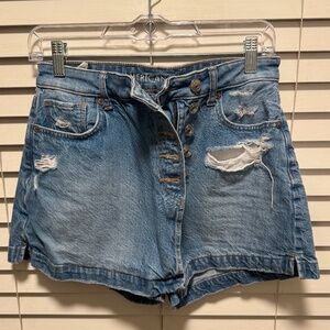 American Eagle High-Rise Distressed Denim Skort – Button Fly